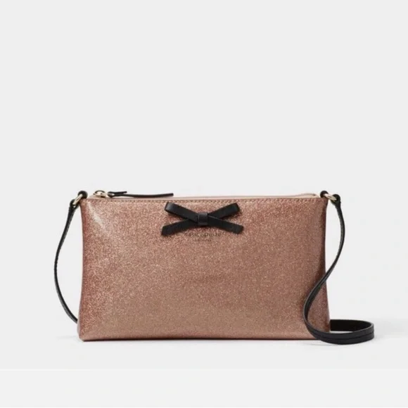 Kate Spade Emery Street Amy Glitter Rose Gold Crossbody With Black Bow - Picture 3 of 14
